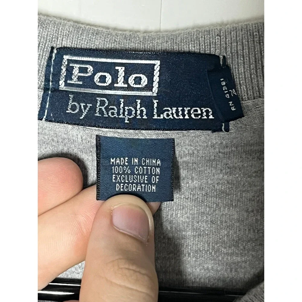 Polo Ralph Lauren Mens Long Sleeve Polo Shirt Gray Navy Blue Pony Logo L